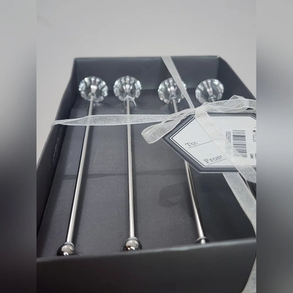 Thirstystone Elegant 4pcs Crystal Topper Metal Drink Stirrers (price per set)